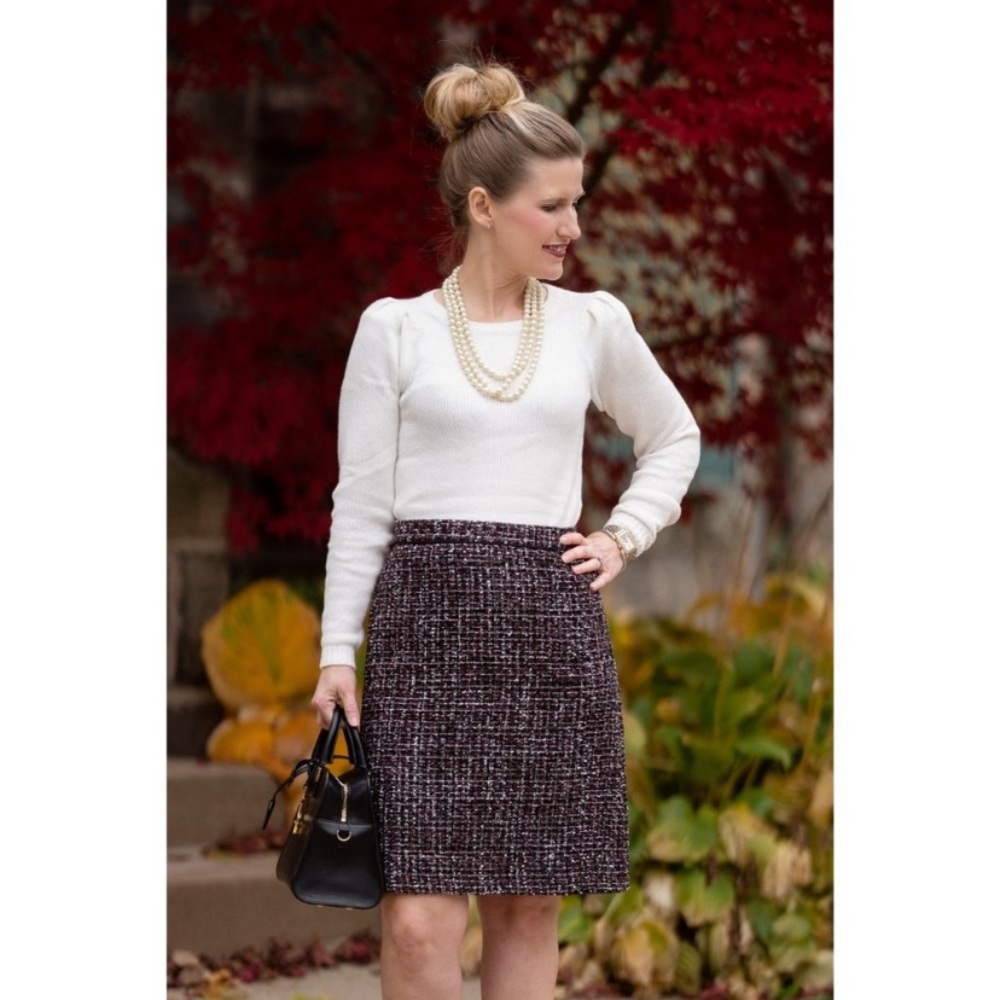 2 for 15 ANN TAYLOR Tweed Wool Black Pencil Skirt